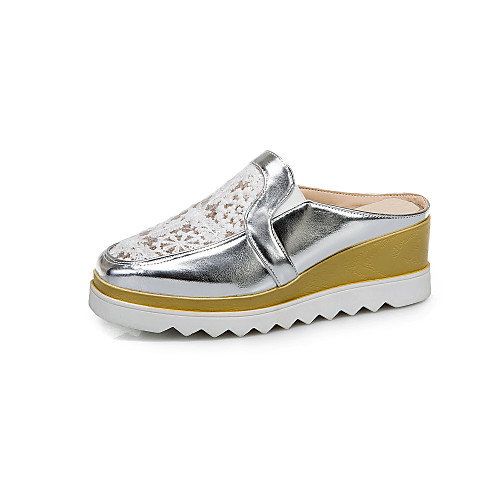 

Women's Clogs & Mules 2020 Summer Wedge Heel Square Toe Preppy Minimalism Daily Solid Colored Lace / PU White / Black