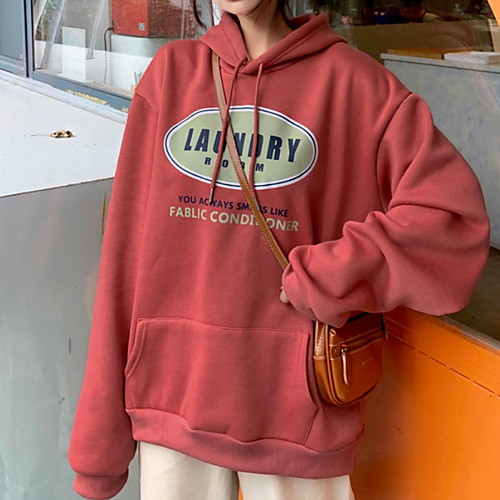 

Women's Hoodie Letter Basic Red M L XL