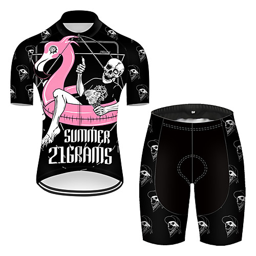 

21Grams Men's Short Sleeve Cycling Jersey with Shorts Black / Red Flamingo Bike Breathable Sports Flamingo Mountain Bike MTB Road Bike Cycling Clothing Apparel / Stretchy