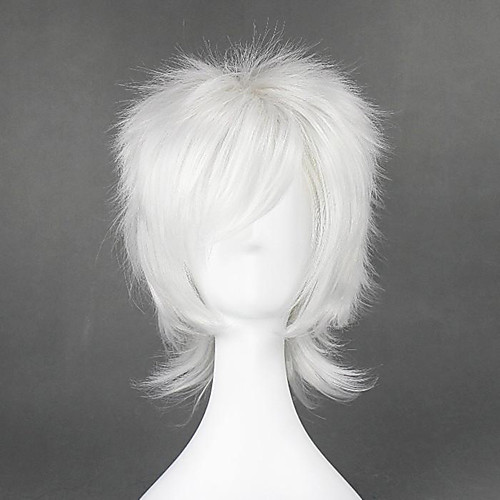 

Cosplay Costume Wig Cosplay Wig Nate River Death Note Curly Cosplay Layered Haircut With Bangs Wig Short White Synthetic Hair 14 inch Men's Anime Cosplay Best Quality White