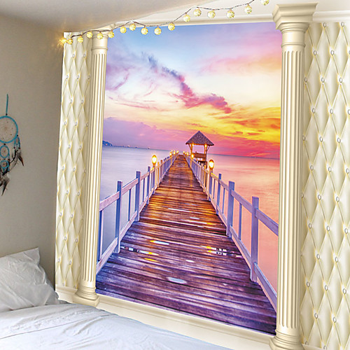 

Roman column design of sunset seascape tapestry or background cloth or decorative cloth