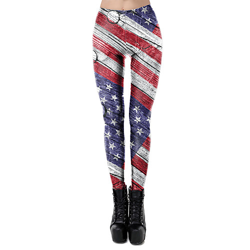 

Women's Sporty Comfort Sports Gym Yoga Leggings Pants Patterned National Flag Full Length Print White Black Blue Red Wine