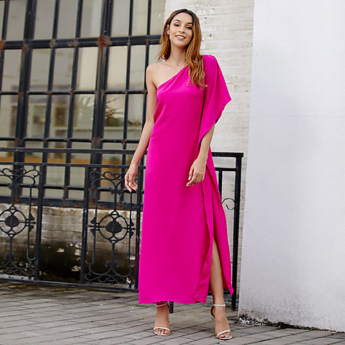 

Women's Swing Dress Maxi long Dress - Half Sleeve Solid Color Split Summer Casual Elegant Going out Beach 2020 Black Fuchsia Royal Blue XS S M L