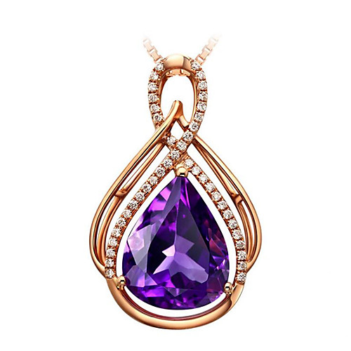 

Women's Amethyst Pendant Necklace Classic Flower Fashion Gold Plated Imitation Diamond Purple Red Light Blue 50 cm Necklace Jewelry For Anniversary Festival
