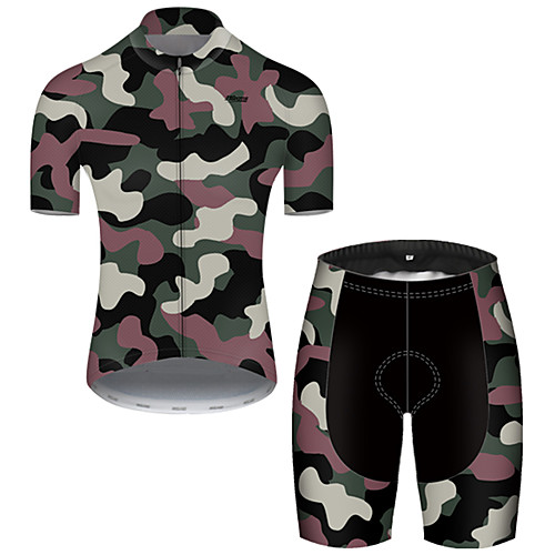 

21Grams Men's Short Sleeve Cycling Jersey with Shorts Nylon Polyester Camouflage Patchwork Camo / Camouflage Bike Clothing Suit Breathable 3D Pad Quick Dry Ultraviolet Resistant Reflective Strips