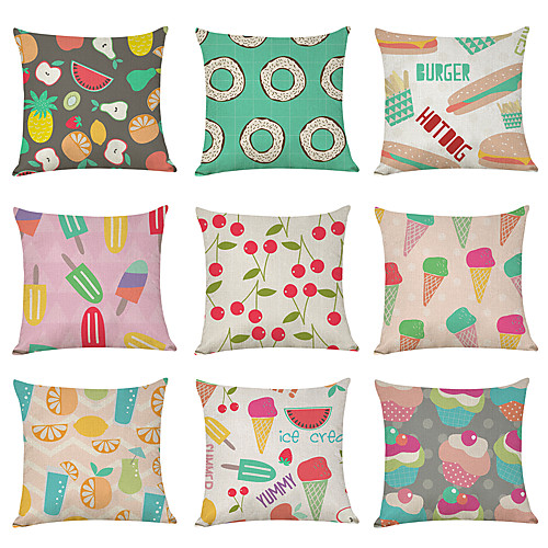 

9 pcs Linen Pillow Cover, Food Fruit Casual Modern Square Traditional Classic