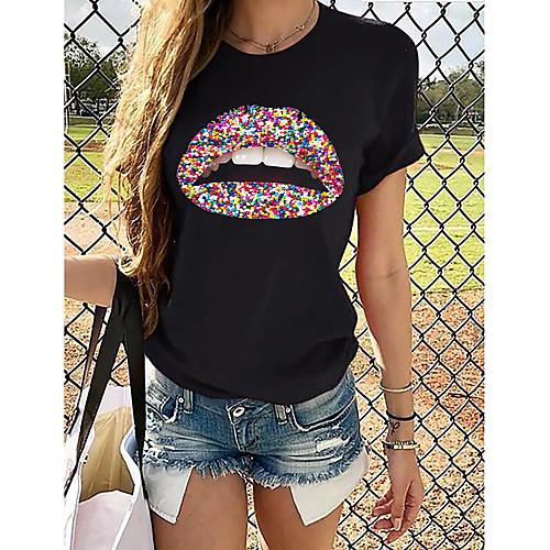 

Women's Rainbow Graphic Print T-shirt Basic Casual / Daily Black