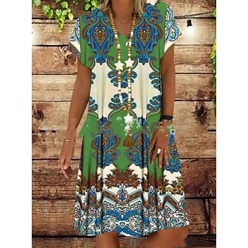 

Women's A-Line Dress Knee Length Dress - Short Sleeves Print Summer Casual Mumu 2020 Red Green S M L XL XXL XXXL