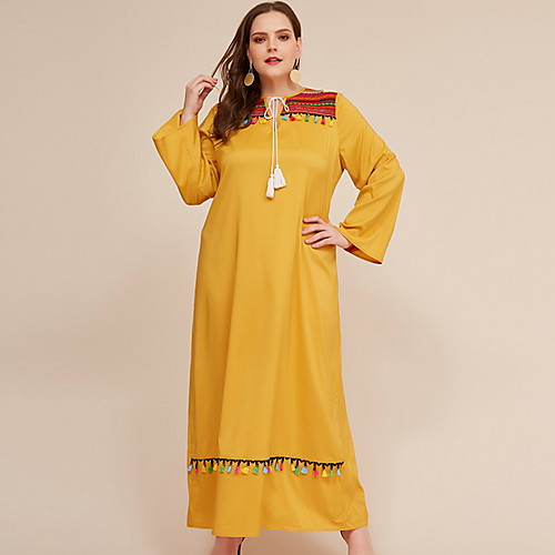 

Women's Plus Size Sheath Dress Maxi long Dress - Long Sleeve Color Block Fall Elegant Loose 2020 Yellow XL XXL XXXL XXXXL XXXXXL