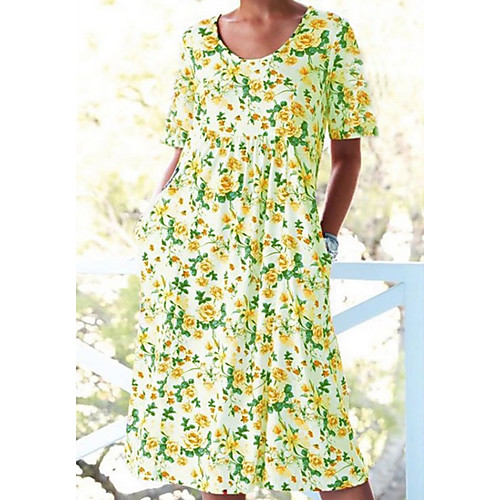 

Women's A-Line Dress Knee Length Dress - Short Sleeves Floral Summer Work 2020 Purple Yellow Brown S M L XL XXL XXXL XXXXL XXXXXL