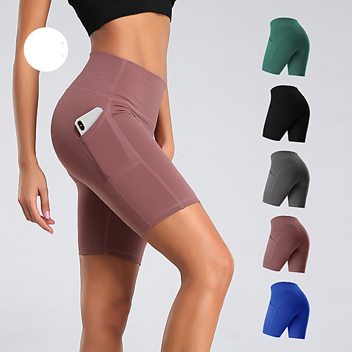 

Women's High Waist Yoga Shorts Pocket Fashion Red Green Blue Gray Elastane Yoga Running Fitness Shorts Sport Activewear Breathable Tummy Control Butt Lift Soft High Elasticity