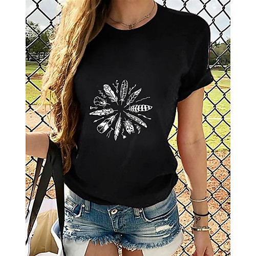 

Women's T-shirt Graphic Tops - Print Round Neck Loose Cotton Basic Daily Summer Black S M L XL 2XL 3XL 4XL