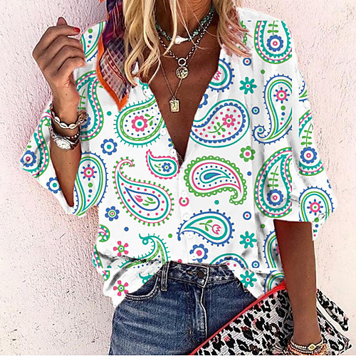 

Women's Blouse Graphic Tops - Print V Neck Basic Daily White M L XL 2XL 3XL