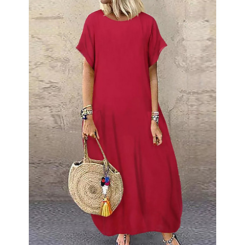 

Women's A-Line Dress Maxi long Dress - Short Sleeves Solid Color Summer Casual Chinoiserie 2020 Black Red S M L XL XXL XXXL XXXXL XXXXXL