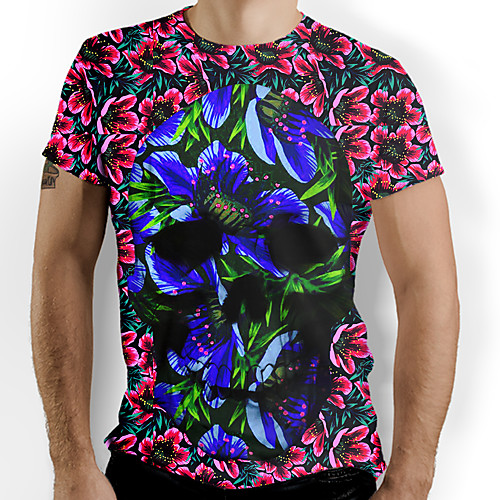 

Men's T shirt Graphic Skull Print Short Sleeve Daily Tops Blue