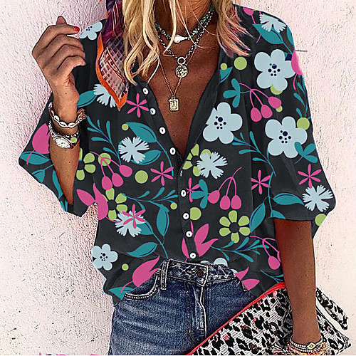 

Women's Shirt Floral Tops - Print V Neck Basic Daily Black M L XL 2XL 3XL