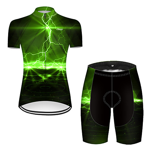 

21Grams Women's Short Sleeve Cycling Jersey with Shorts Black / Green Lightning Bike Breathable Sports Patterned Mountain Bike MTB Road Bike Cycling Clothing Apparel / Stretchy