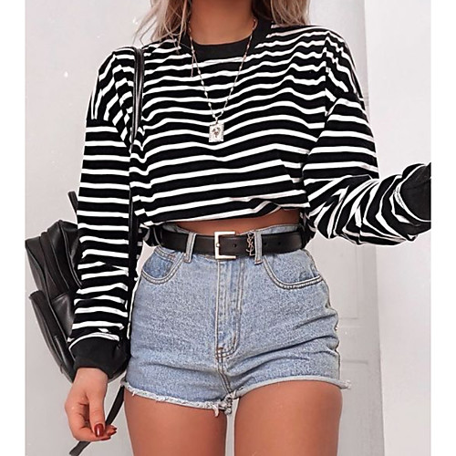 

Women's Sweatshirt Striped / Solid Colored Basic Wine White Black Beige S M L XL