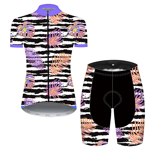 

21Grams Women's Short Sleeve Cycling Jersey with Shorts Nylon Polyester Black / White Stripes Leaf Bike Clothing Suit Breathable 3D Pad Quick Dry Ultraviolet Resistant Reflective Strips Sports Stripes