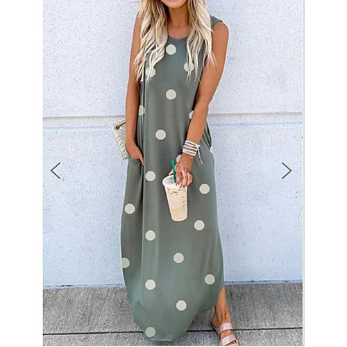 

Women's Shift Dress Maxi long Dress - Sleeveless Print Summer Casual Chinoiserie 2020 Green S M L XL XXL XXXL