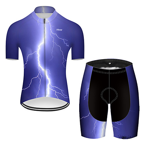 

21Grams Men's Short Sleeve Cycling Jersey with Shorts Nylon Polyester Blue 3D Lightning Gradient Bike Clothing Suit Breathable 3D Pad Quick Dry Ultraviolet Resistant Reflective Strips Sports 3D