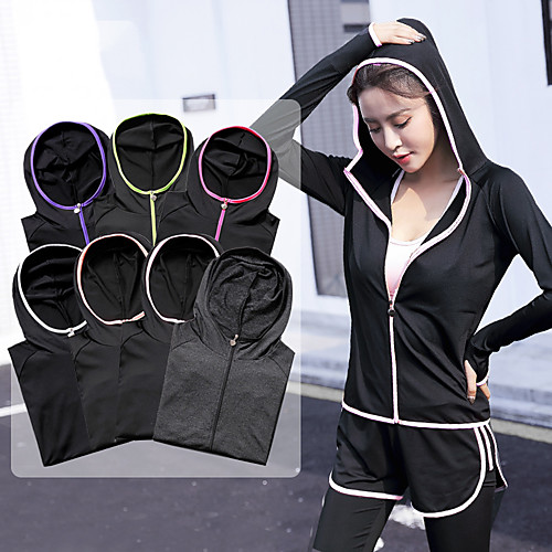 

Women's Track Jacket Hoodie Jacket Running Jacket Thumbhole Pocket Stripes Black / Red Purple Light Purple Pink Fuchsia Elastane Yoga Running Fitness Jacket Long Sleeve Sport Activewear Breathable