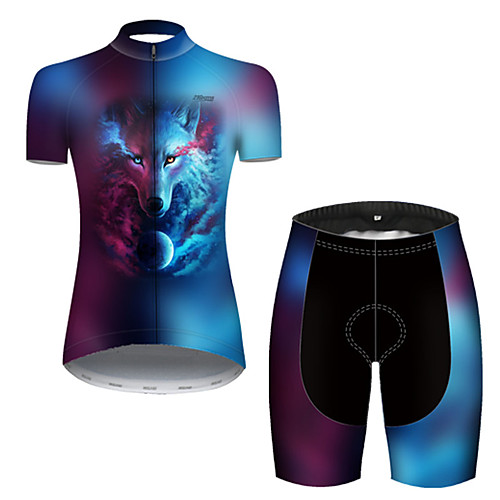 

21Grams Women's Short Sleeve Cycling Jersey with Shorts Nylon Polyester Blue Gradient Animal Wolf Bike Clothing Suit Breathable 3D Pad Quick Dry Ultraviolet Resistant Reflective Strips Sports Gradient