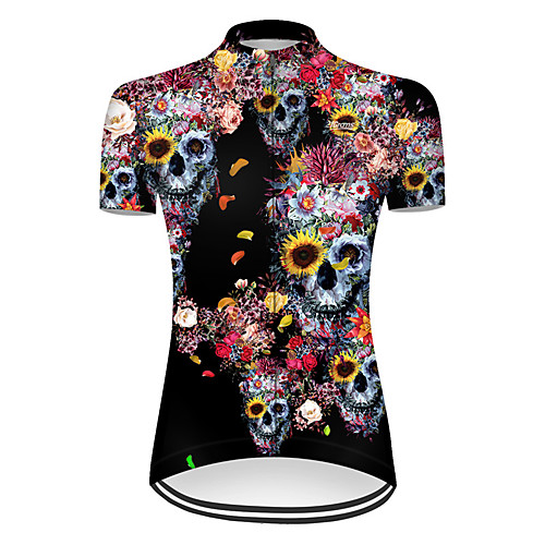 

21Grams Women's Short Sleeve Cycling Jersey Nylon Polyester Black / Yellow Novelty Skull Floral Botanical Bike Jersey Top Mountain Bike MTB Road Bike Cycling Breathable Quick Dry Ultraviolet Resistant