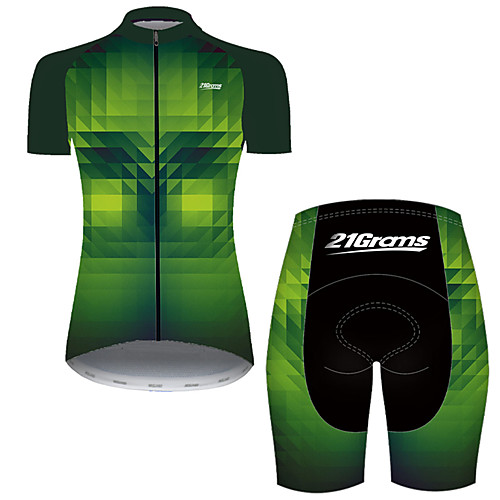 

21Grams Women's Short Sleeve Cycling Jersey with Shorts Nylon Polyester Black / Green Plaid Checkered 3D Gradient Bike Clothing Suit Breathable 3D Pad Quick Dry Ultraviolet Resistant Reflective Strips