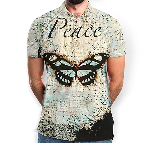 

Men's Graphic Animal Butterfly Print Polo Basic Daily Beige