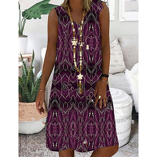 

Women's A-Line Dress Knee Length Dress - Sleeveless Print Summer Casual 2020 Blue Purple Green S M L XL XXL XXXL XXXXL XXXXXL