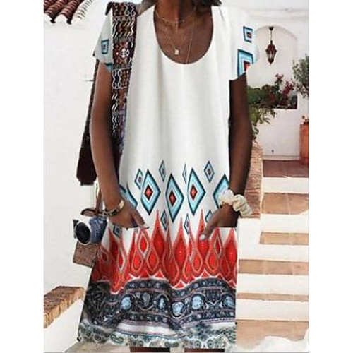 

Women's A-Line Dress Short Mini Dress - Short Sleeves Print Summer Casual Mumu 2020 White Dusty Blue M L XL XXL XXXL XXXXL XXXXXL