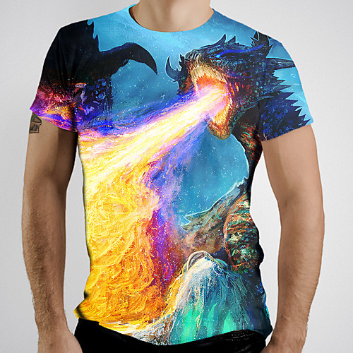 

Men's Graphic Animal Fantastic Beasts Print T-shirt Basic Daily Rainbow