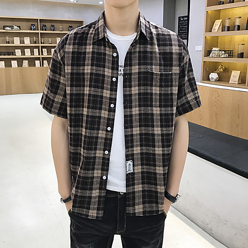 

Men's Plaid Shirt Basic Daily Weekend Red / Brown