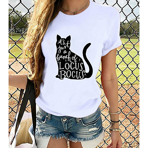 

Women's T-shirt Graphic Tops - Print Round Neck Basic Daily Spring Summer White XS S M L XL 2XL 3XL 4XL