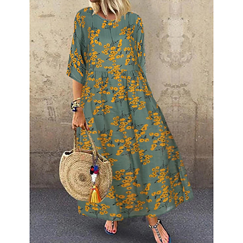 

Women's Shift Dress Maxi long Dress - 3/4 Length Sleeve Floral Summer Casual 2020 Red Green L XL XXL XXXL XXXXL