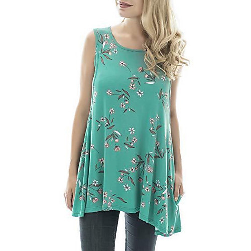 

Women's T-shirt Floral Flower Round Neck Tops Loose Basic Top Blue Red Green