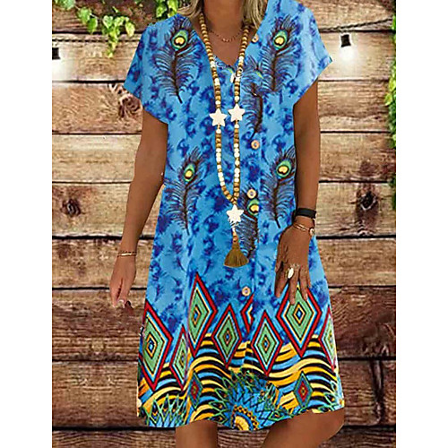 

Women's A-Line Dress Knee Length Dress - Short Sleeves Floral Summer Casual 2020 Blue Yellow S M L XL XXL XXXL XXXXL XXXXXL