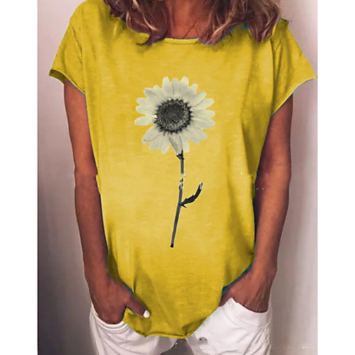 

Women's Tops Geometric T-shirt Round Neck Daily Summer Blue Yellow Gray S M L 2XL 3XL