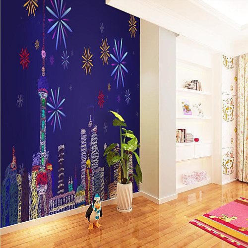 

Art Deco Landscape Home Decoration Modern Wall Covering Custom Self Adhesive Mural Wallpaper Fireworks Children Cartoon Style Suitable For Bedroom Children's Room