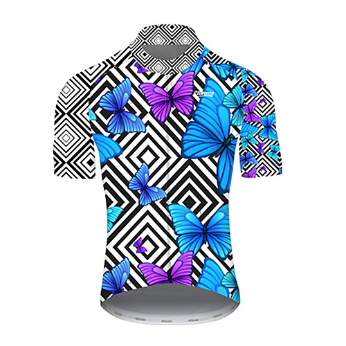 

21Grams Men's Short Sleeve Cycling Jersey Nylon Polyester Bule / Black Plaid / Checkered Butterfly Bike Jersey Top Mountain Bike MTB Road Bike Cycling Breathable Quick Dry Ultraviolet Resistant Sports