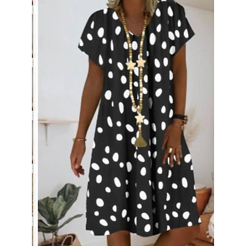 

Women's Shift Dress Knee Length Dress - Short Sleeves Polka Dot Summer Casual 2020 White Black Red Green Light Green S M L XL XXL XXXL XXXXL XXXXXL