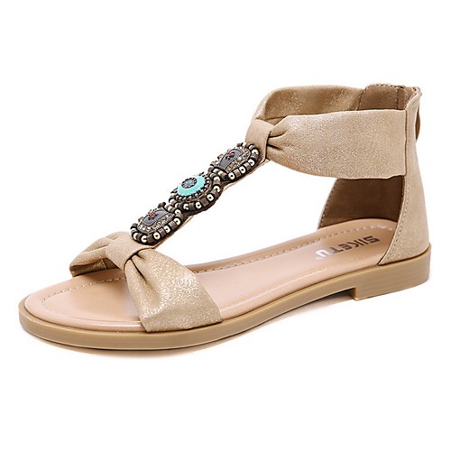 

Women's Sandals Summer Flat Heel Open Toe Daily PU Black / Beige