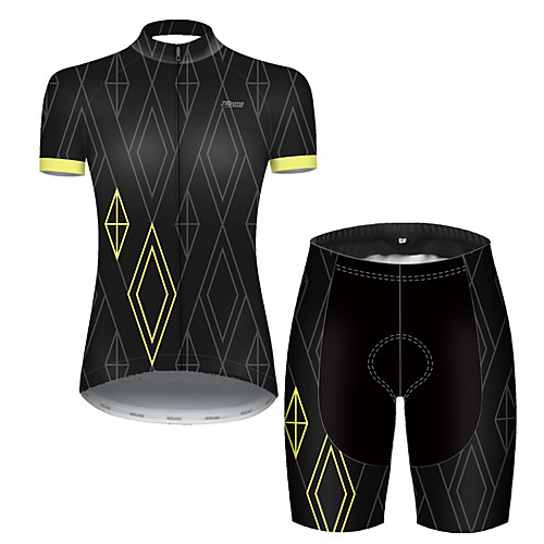 

21Grams Women's Short Sleeve Cycling Jersey with Shorts Nylon Black / Yellow Plaid Checkered Gradient Bike Quick Dry Breathable Sports Plaid Checkered Mountain Bike MTB Road Bike Cycling Clothing