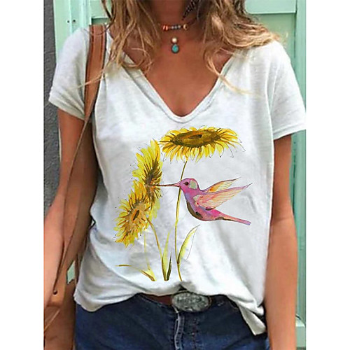 

Women's T-shirt Graphic Tops - Print V Neck Daily White S M L XL 2XL 3XL