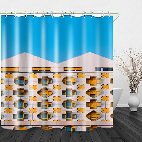 

City Building Digital Print Waterproof Fabric Shower Curtain for Bathroom Home Decor Covered Bathtub Curtains Liner Includes with Hooks