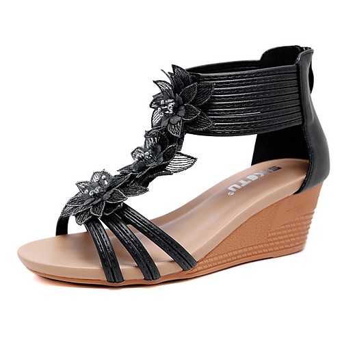 

Women's Sandals Summer Wedge Heel Open Toe Roman Shoes Daily PU Almond / Black