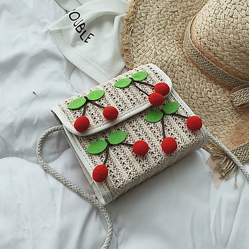 

Women's Appliques Straw Crossbody Bag Fruit Beige