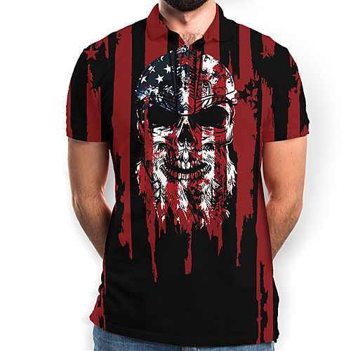 

Men's Graphic Skull Print Polo Basic Daily Red