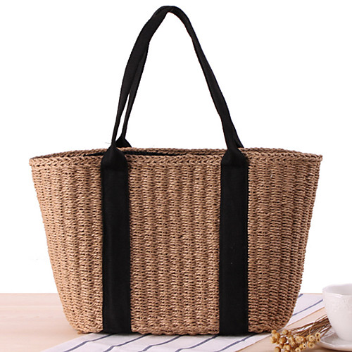 

Women's Straw Top Handle Bag Handbags Solid Color Brown / Beige